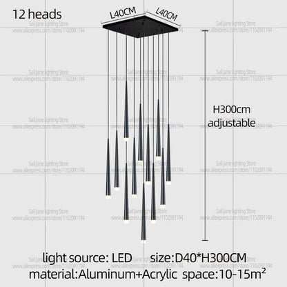 Dimmable Nordic chandelier with aluminum rods and a remote control