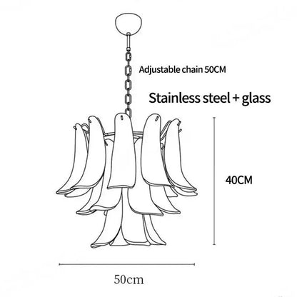 Hand glazed multicolour glass chandelier with brushed stainless steel structure