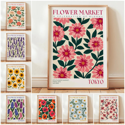Nordic Floral Market Abstract Canvas Wall Art