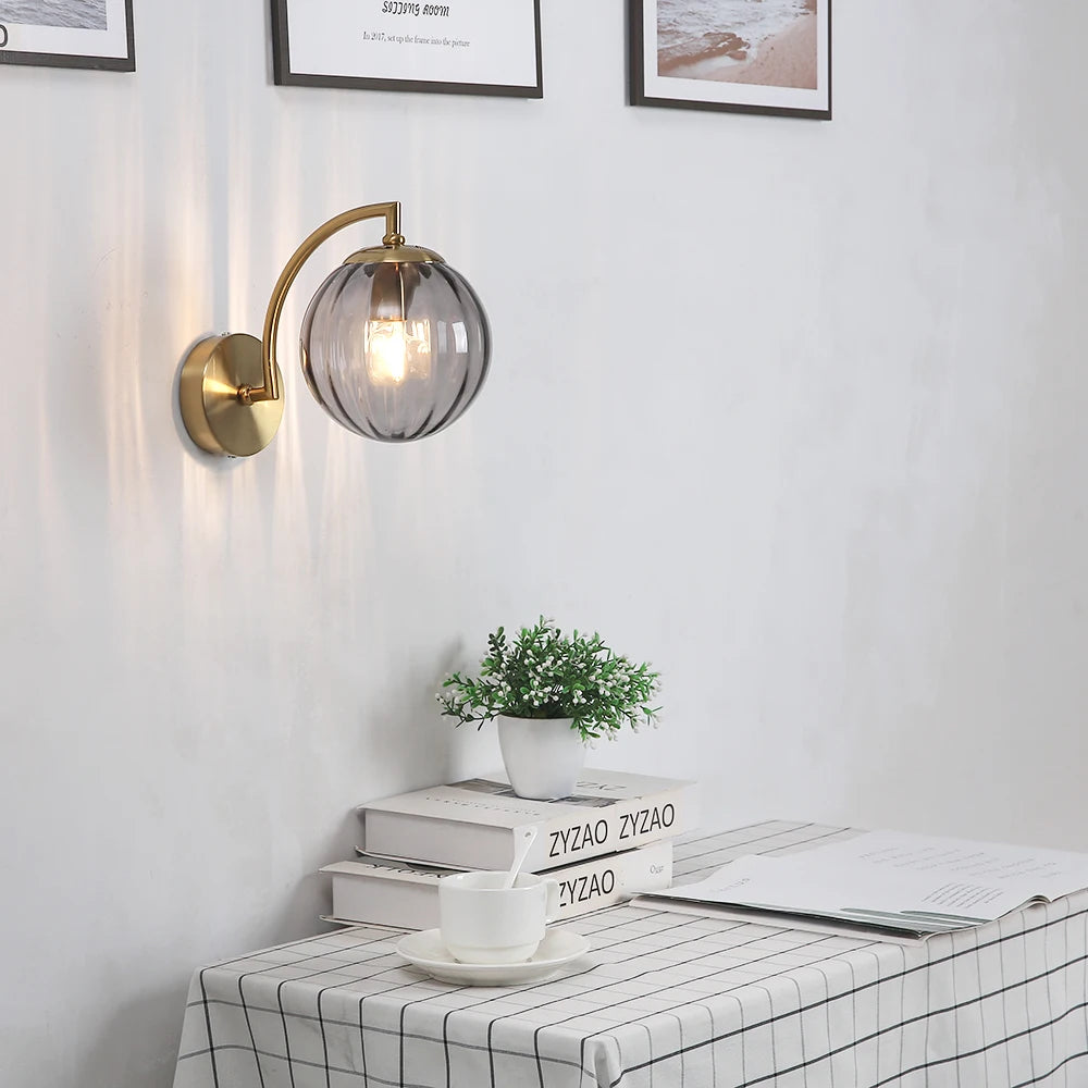 glass wall sconce, side profile showing mounting depth