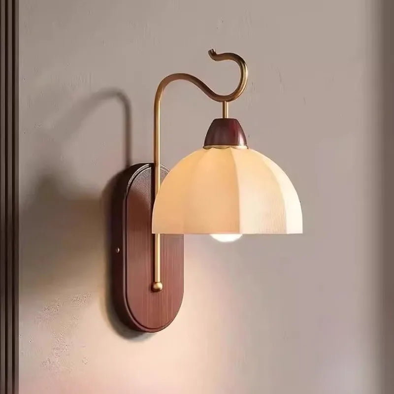 fabric shade wall sconce, front view on white background