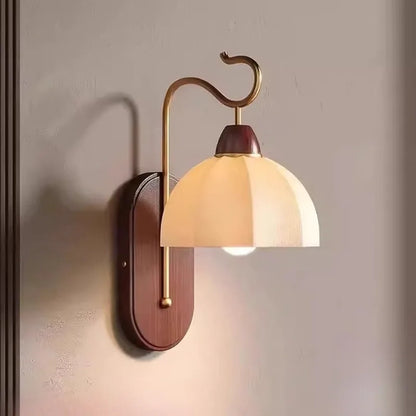 fabric shade wall sconce, front view on white background