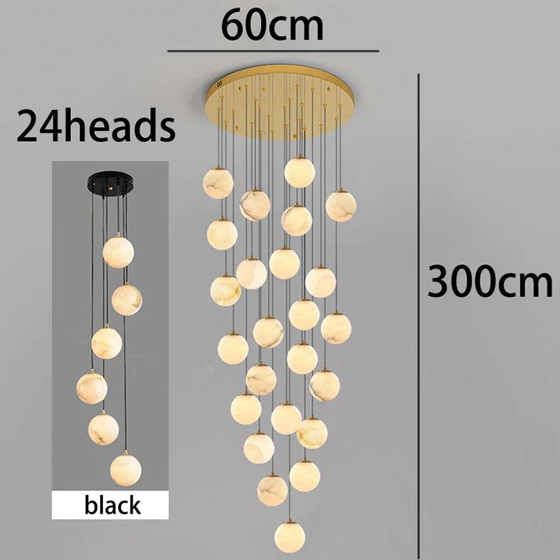 Forty head staircase rod chandelier in black with a 157.5 inch adjustable drop