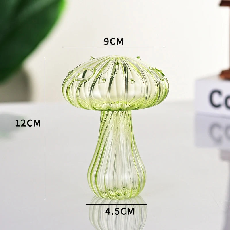Close-up of colorful glass mushroom cap shape on decorative home accent vase