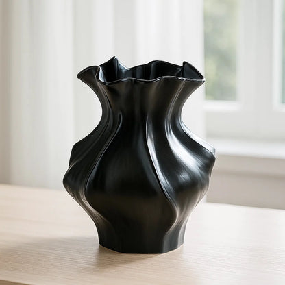 Nordic white textured ceramic vase 3D wave pattern tabletop décor