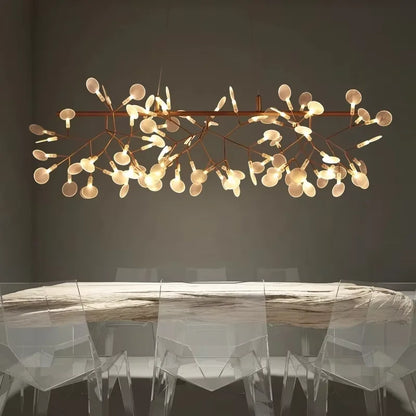Black iron firefly chandelier at 49.2 in across with 45 LED stems