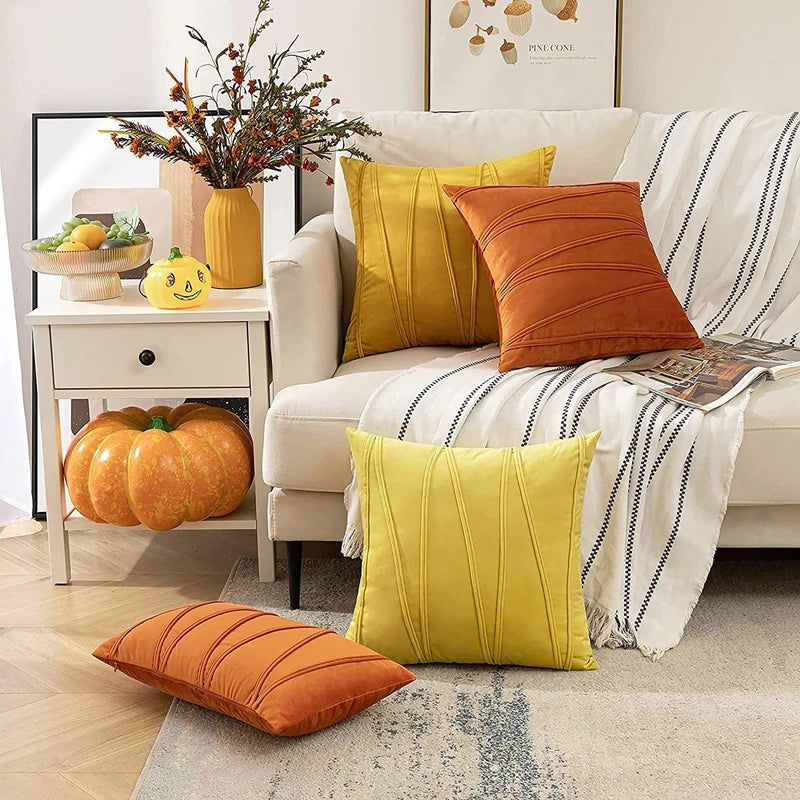 Boho Patchwork Corduroy Pillow Cover — styling detail