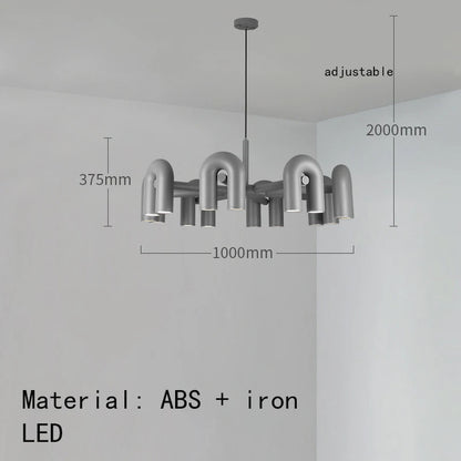 Scandinavian tube chandelier set to three colour light output