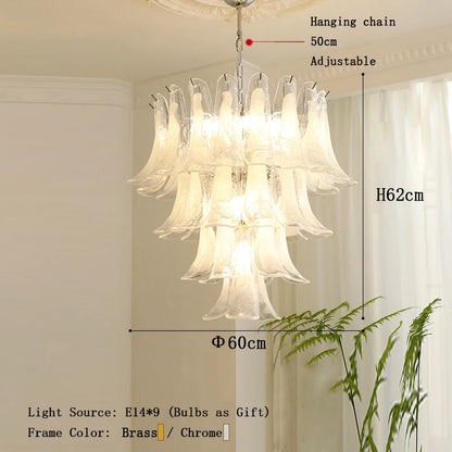 Traditional glass petal chandelier at 15.7 in across for a hallway