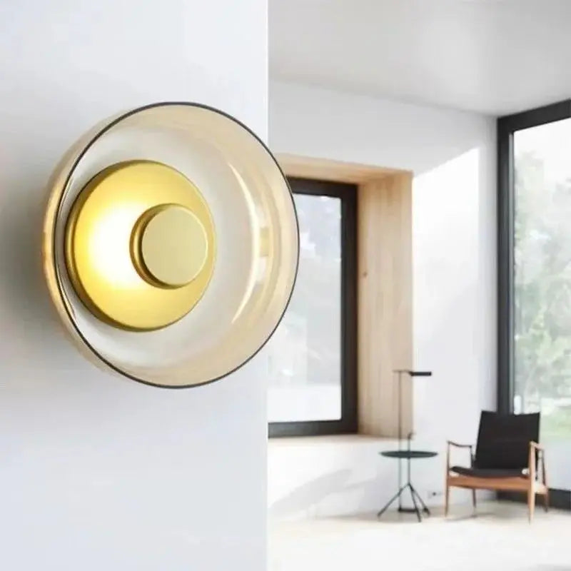 glass wall sconce, side profile showing mounting depth
