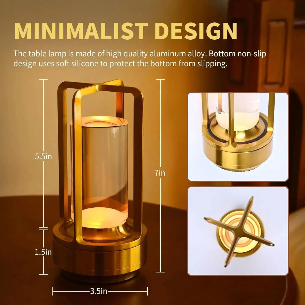 Silver portable LED table lamp set in outdoor camping environment