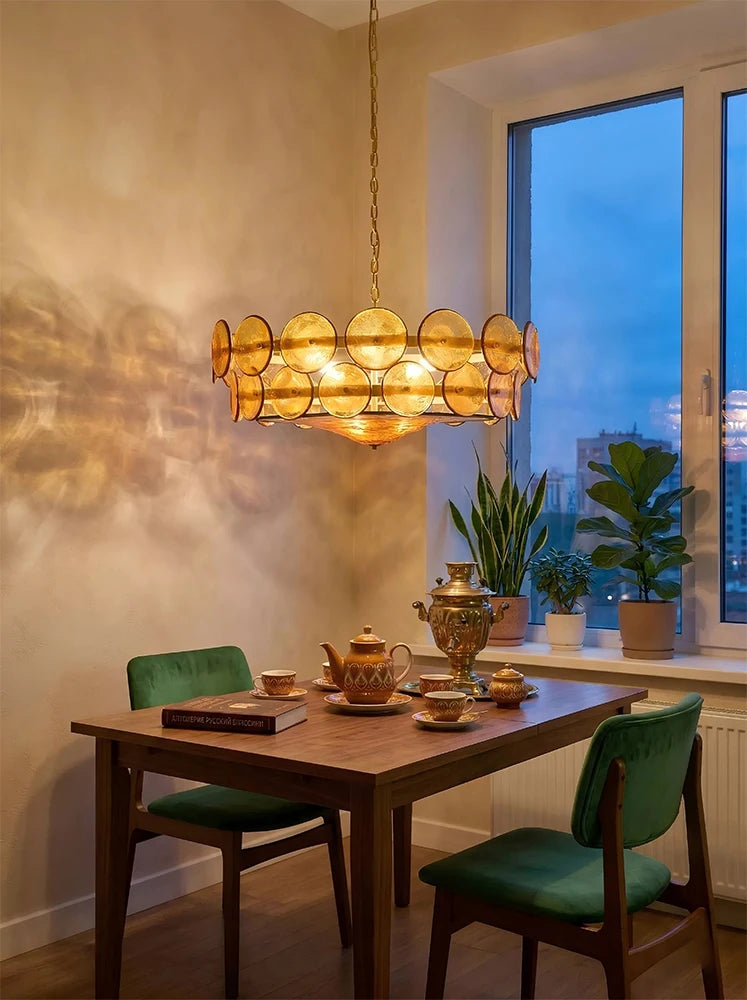 Orange glass dome chandelier at 23.6 in diameter with E14 bases