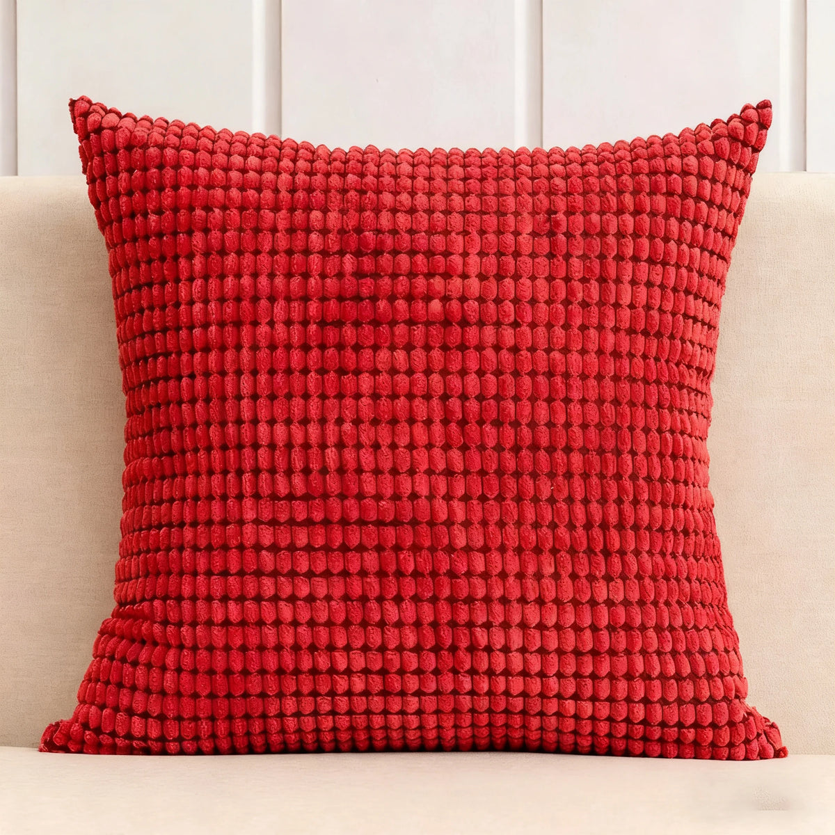 Christmas Red Corduroy Pillow Cover — styling detail