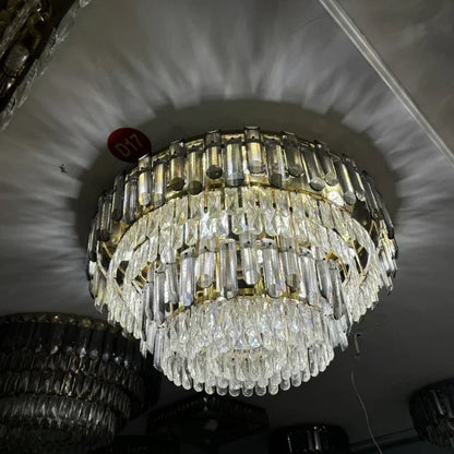 Round crystal pendant chandelier at 15.7 in (40 cm) diameter