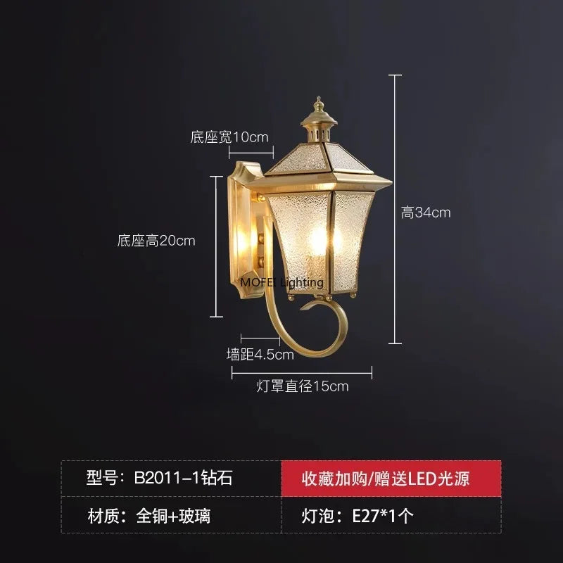 European Copper LED Outdoor Wall Sconce