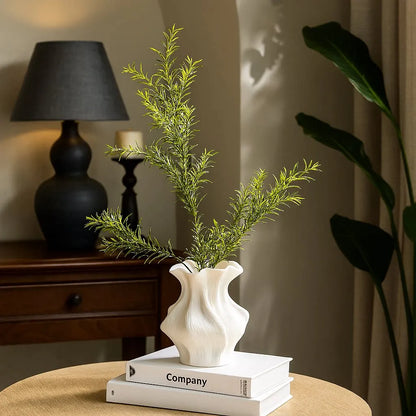 Nordic white textured ceramic vase 3D wave pattern tabletop décor