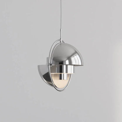 Danish single head chandelier with a plated metal shade on a slim cord