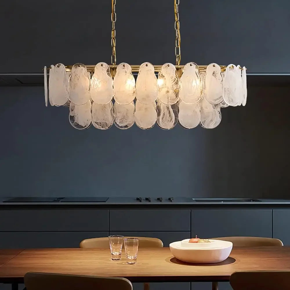 Tiered glass and crystal lantern chandelier on an aluminum frame