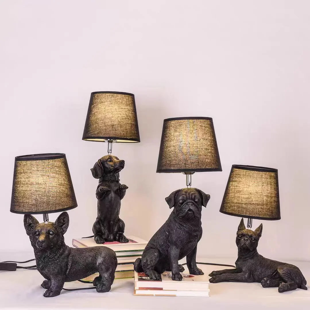 Danish puppy dog lamp close-up showing ceramic animal sculpture detail