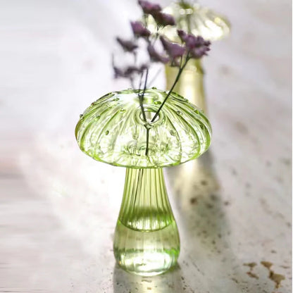 Colorful transparent glass mushroom vase style A for eclectic home display