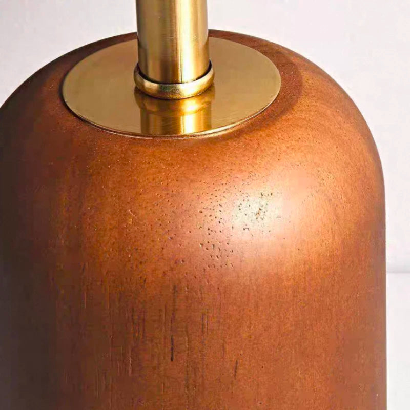 Japanese luxury table lamp base detail metal and wood junction close-up