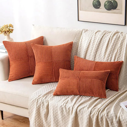 Boho Patchwork Corduroy Pillow Cover — styling detail