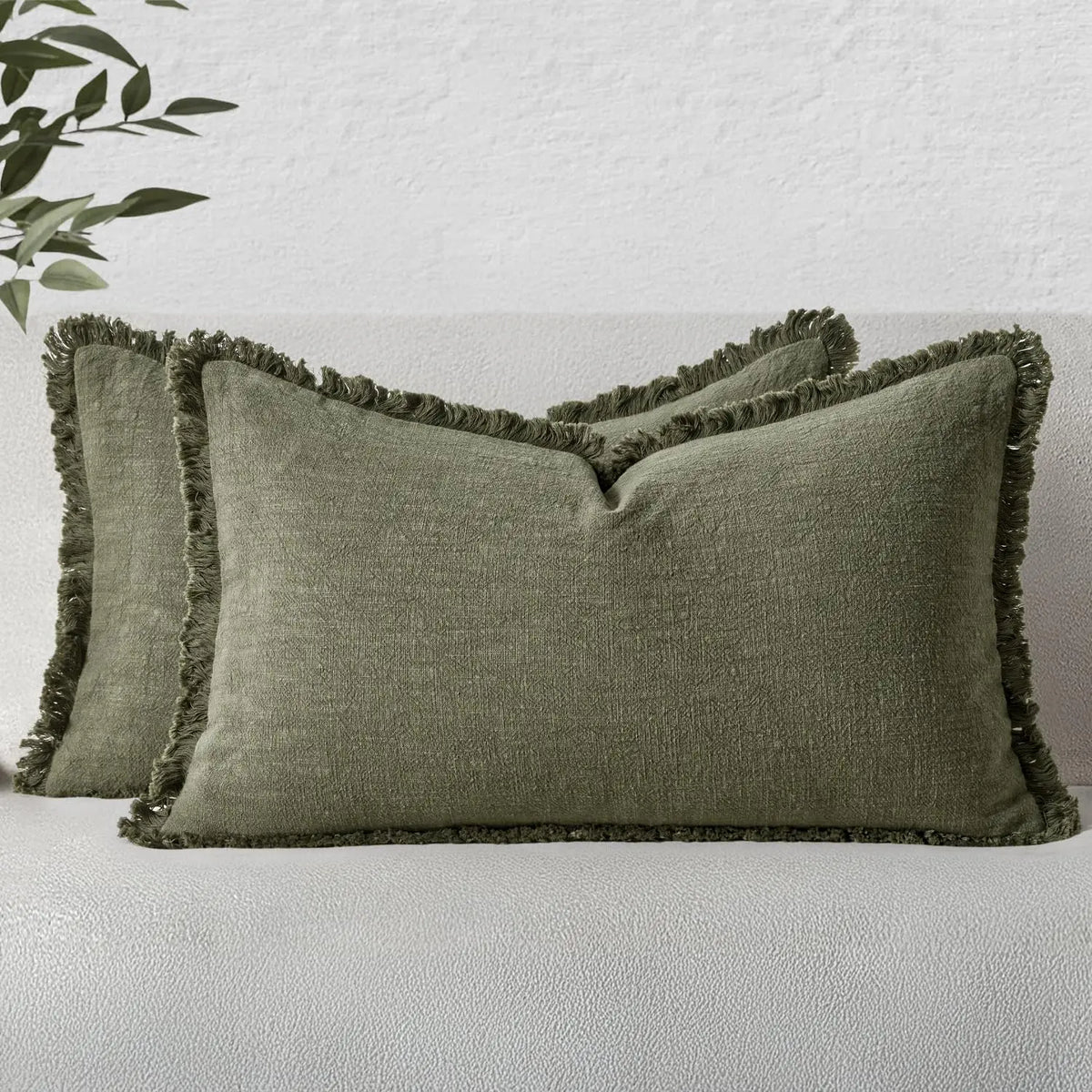 Linen Tassel Lumbar Pillow Cover