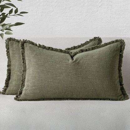 Linen Tassel Lumbar Pillow Cover