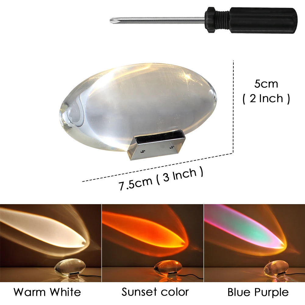 Crystal sky eye table lamp USB cable connection and base profile view