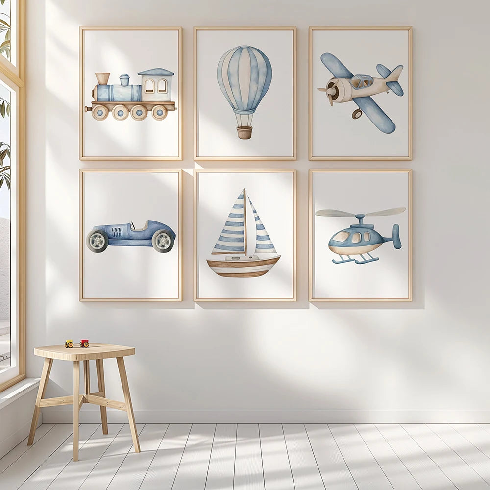Children's Vehicle Nursery Canvas Wall Art Set