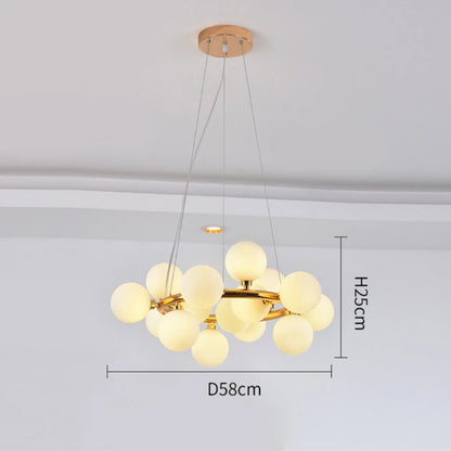 Nordic ring chandelier with clustered milk glass balls for a restaurant