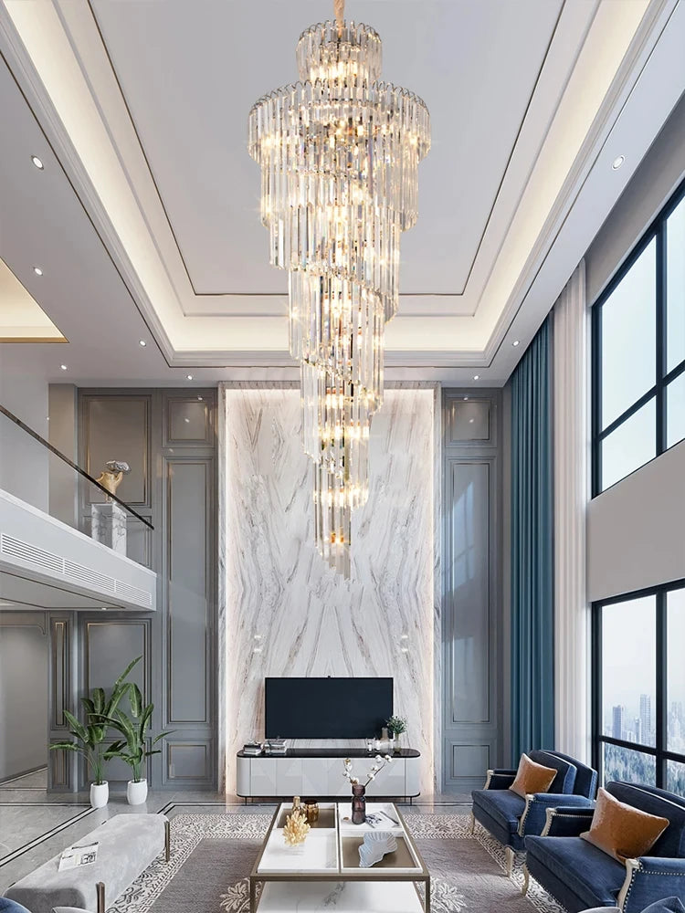 Gold chain pendant crystal chandelier with touch on and off switch control