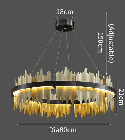Black round chandelier at 23.6 in diameter with warm white light