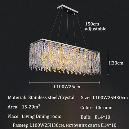 Non-dimmable crystal chandelier in chrome with 90 to 260V operation