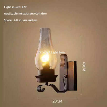 iron wall sconce, side profile showing mounting depth