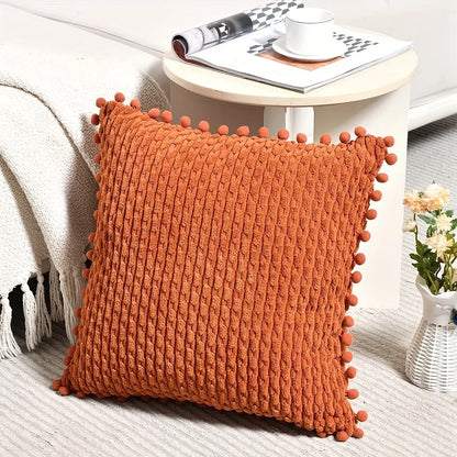 Corduroy Pom-Pom Lumbar Pillow Cover — styling detail