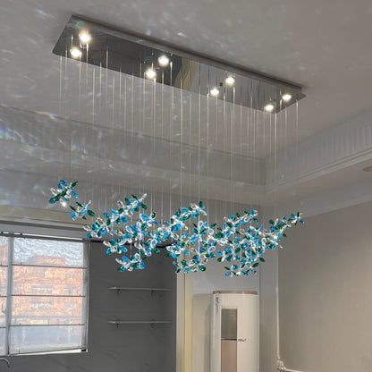 Golden crystal chandelier, 39.4 inches long by 15.7 inches high, GU10 LEDs