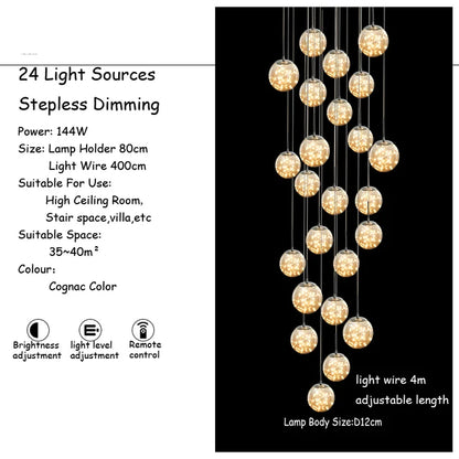 Glass ball shade on a transparent globe chandelier with a metal frame