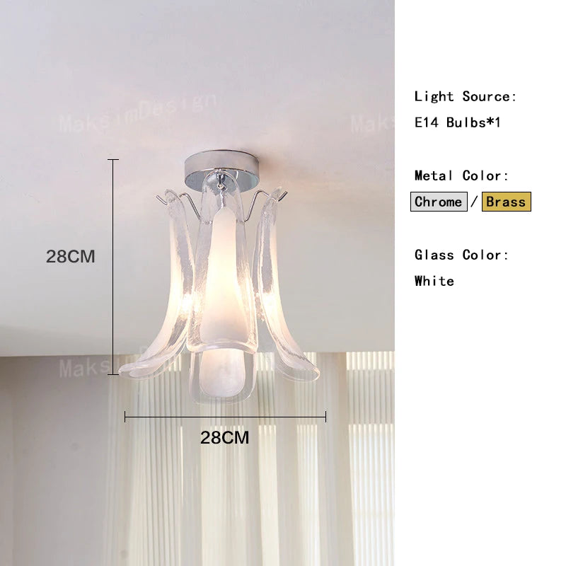 Petal shaped glass shades opening from a central polished steel stem