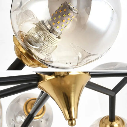 Ten light amber glass ball chandelier with tinted glass globes