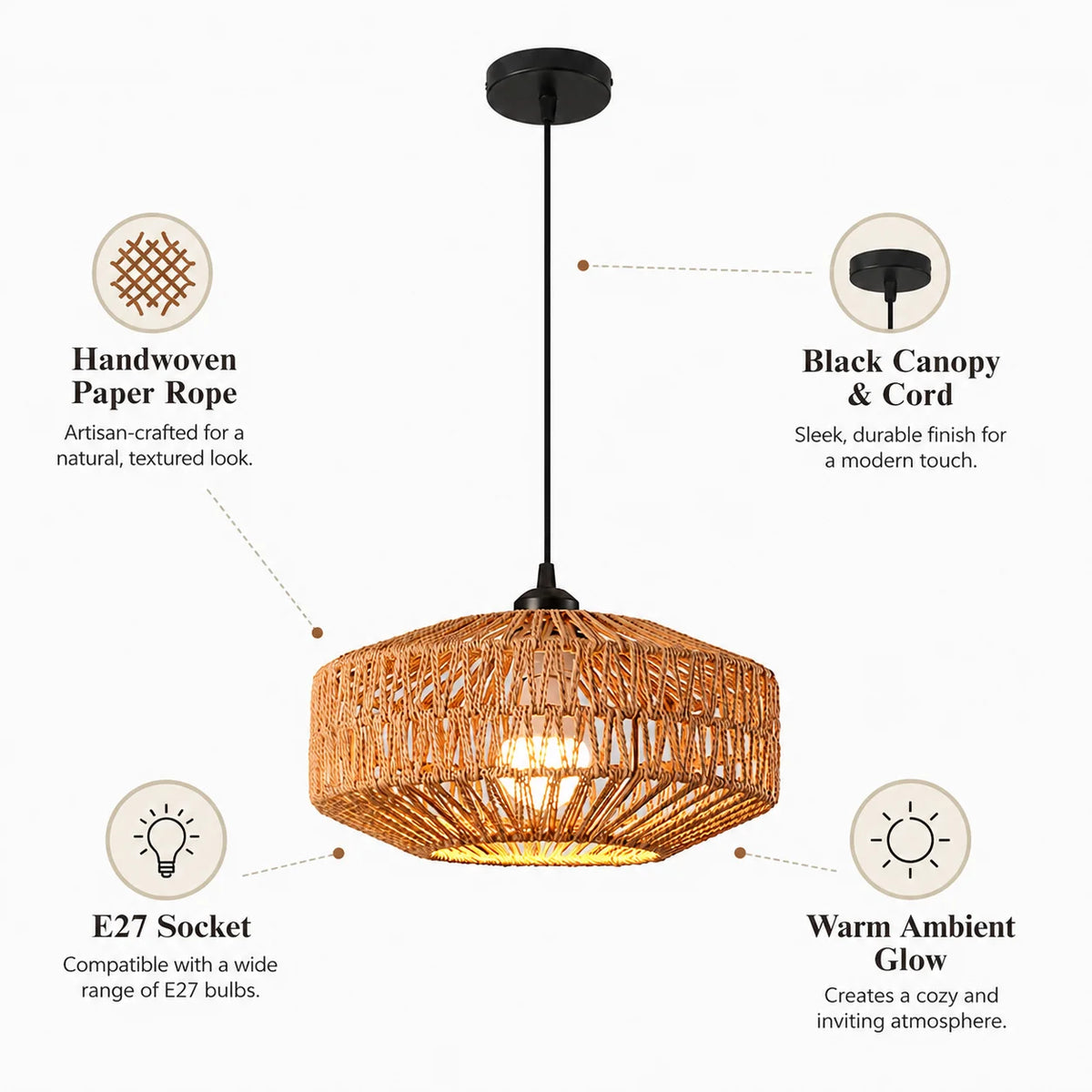 Paper Rope Boho Pendant Light