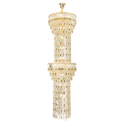 Four layer crystal chandelier, 27.6 inch diameter, for a duplex stairwell
