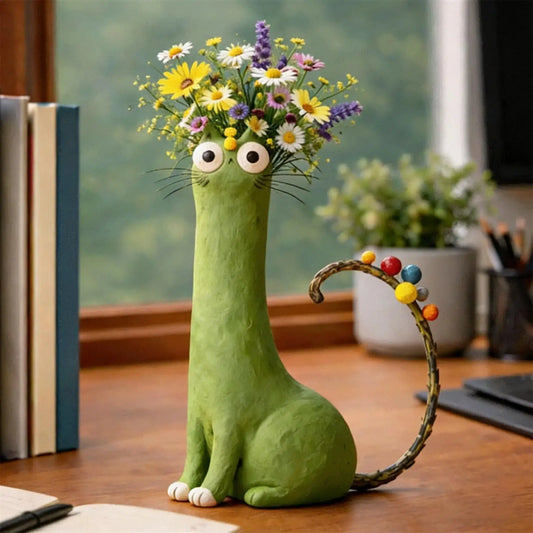 Long neck cat shaped ceramic flower vase dried floral display