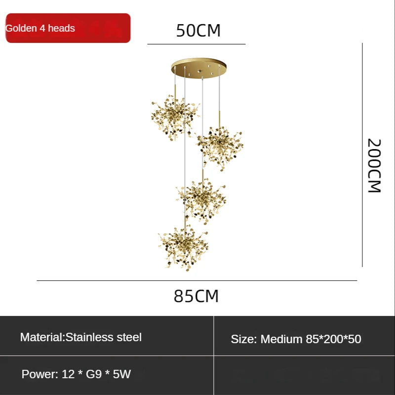 Titanium gold steel chandelier with three color light settings