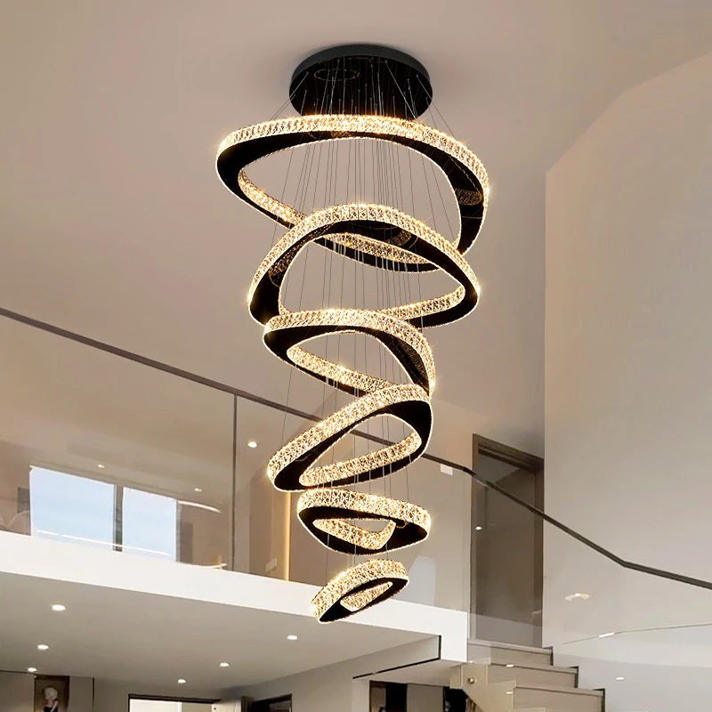 Stacked ring crystal chandelier with crystal on polished steel