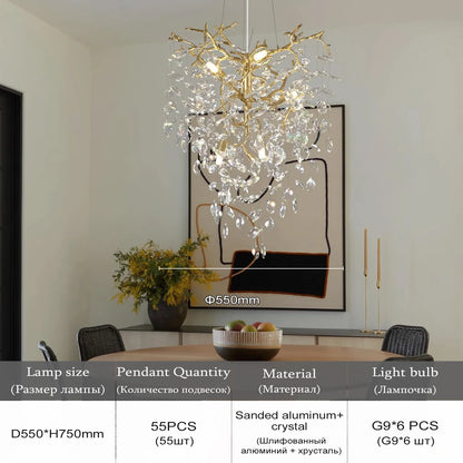 Flush mount crystal staircase chandelier with G9 LED bulbs included