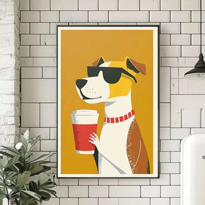 Funny Retro Dog Illustration Canvas Wall Art
