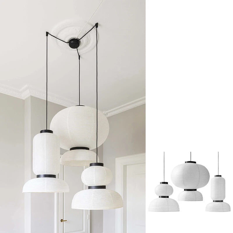 Japanese style rice paper chandelier with a soft, glare-free warm glow