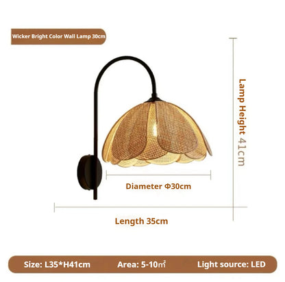 Japanese Woven Rattan Petal Wall Sconce