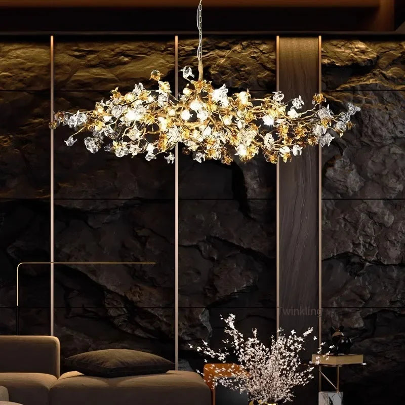 Crystal bloom chandelier throwing light both upward and downward